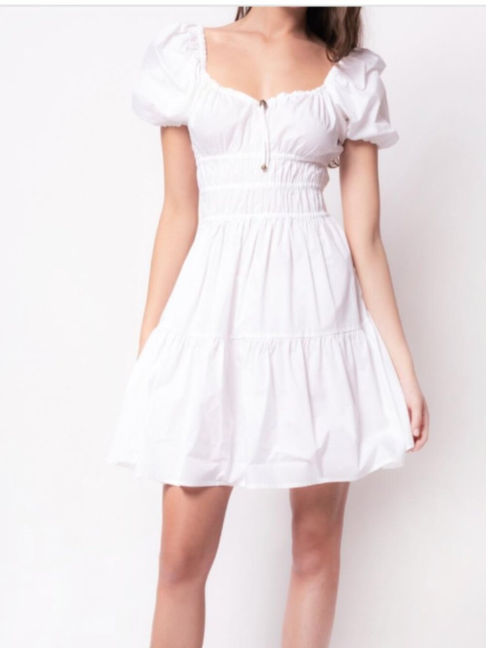 Pinko White Puff Sleeve Mini Dress